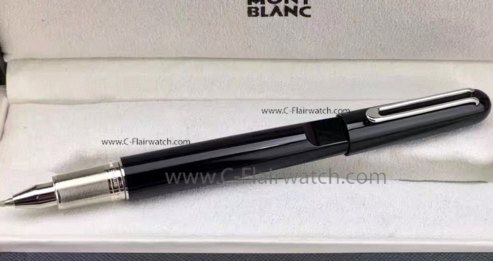 Copy Montblanc M Rollerball Pen:Black Resin Silver Clip